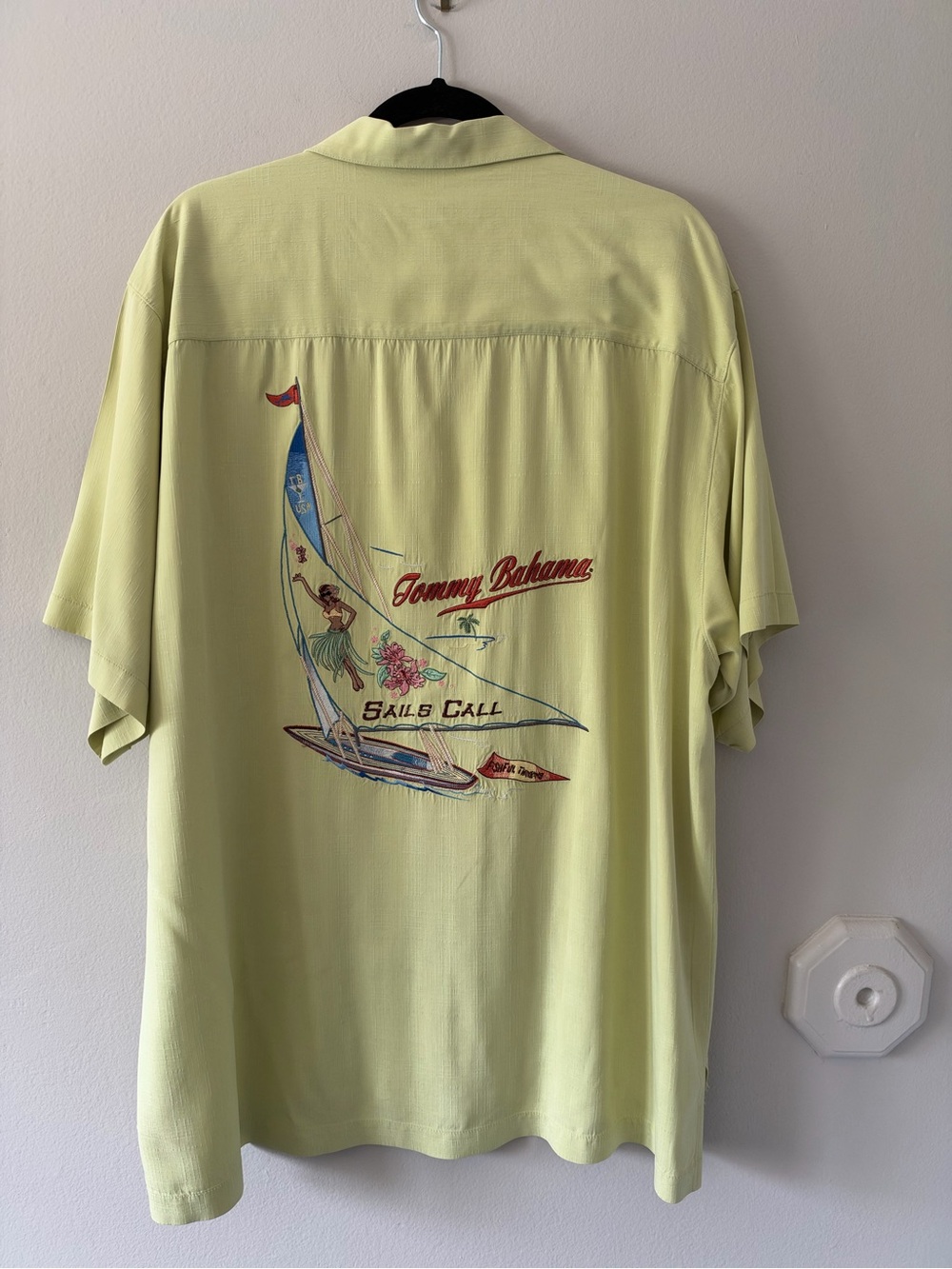 Tommy Bahama XXL Silk "Sails Call" Camp Shirt Green FLAWED-see photos
